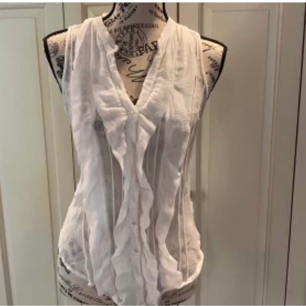 NWT FREE PEOPLE TOP RUFFLE BUTTON DOWN SHEER BLOUSE